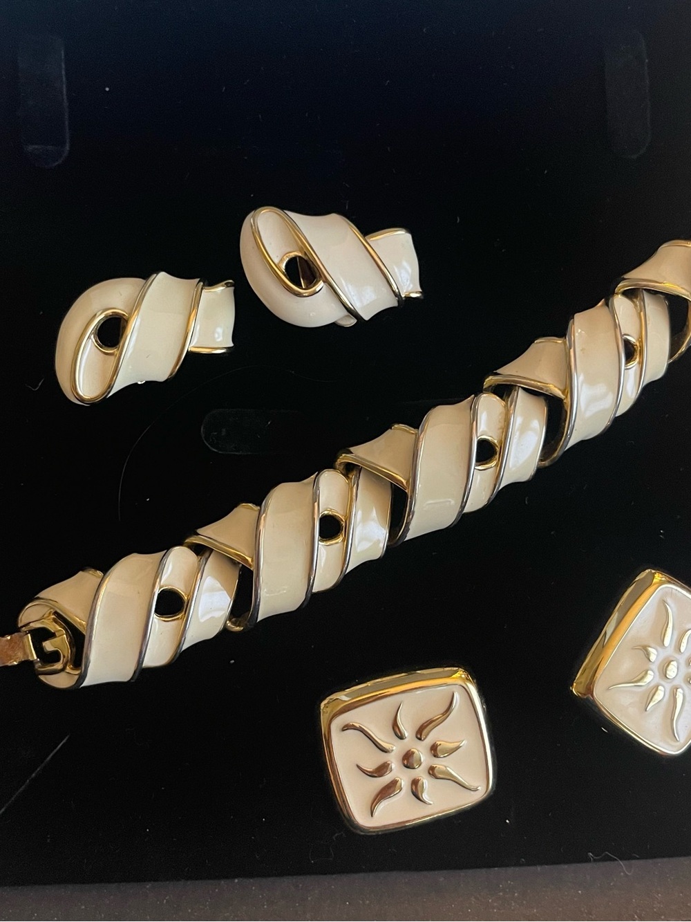 Givenchy Cream & Gold Swirl Bracelet with Matching Earrings Set + pair earrings